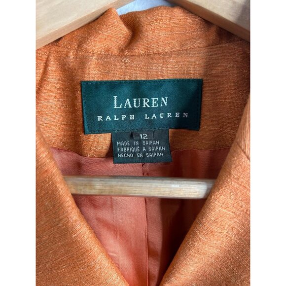Vtg Lauren Ralph Lauren Blazer Jacket Womens 12‎ Orange Notch Lapel 100% Silk - Picture 5 of 9
